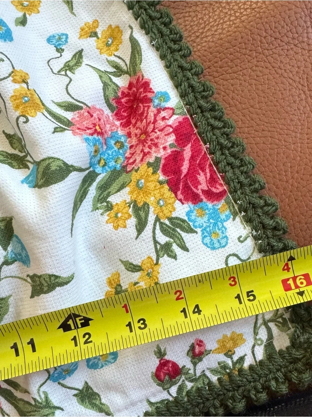 Pioneer Woman Floral Crochet Hanging Kitchen Towel Moss Green Handmade